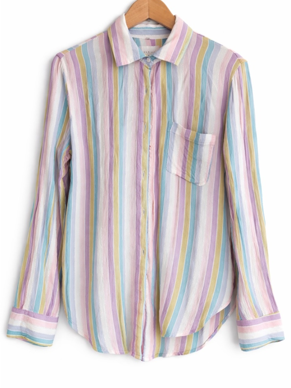 The Shirt Rochelle Behrens Striped Button Down S Pastel Long Sleeve Blouse